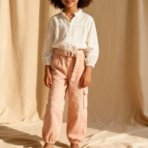 ZARA Girls Belted Zip Front Peach Pink Cargo Pants Size 9